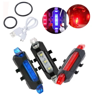 LED Bike Tail Night Lights USB Rechargeable Bicycle Rear Warning Signal Lamp - Image 1 of 4