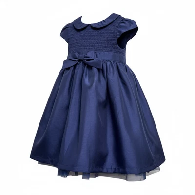 Gymboree Girls 4T Blue Taffeta Party Dress Short Sleeves Smocked Bodice Bow - Image 1 of 4