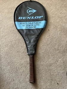 Dunlop John McEnroe Autograph Junior Wooden Tennis Racket & Head Cover Age 10-12 - Picture 1 of 11