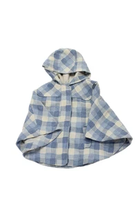 Mayoral Girls Full Zip Hooded Plaid Poncho Jacket Blue Size 6 - Picture 1 of 9