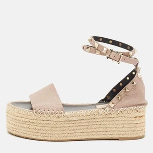 Valentino Blush Leather Rockstud Platform Espadrille Sandals Size 36 - Picture 1 of 9