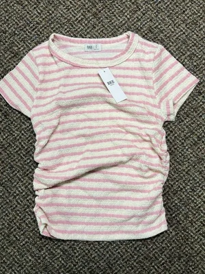 Camiseta BKE Juvenil Rayas Rosa/Crema Jóvenes Niñas 8 Pequeña Nueva Con Etiquetas Foto 1 de 4