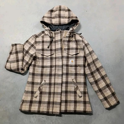 Carhartt с капюшоном пальто куртка шерсти полный молнии выстеганная с подкладкой женщин маленький 4/6 - Изображение 1 из 4