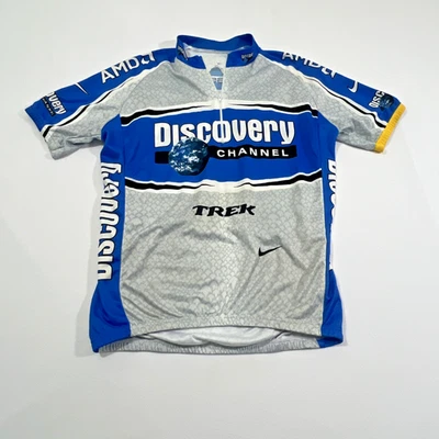 Discovery Channel Nike TREK Jersey Mens Large Blue Cycling Road Bike Quarter Zip - Image 1 of 4