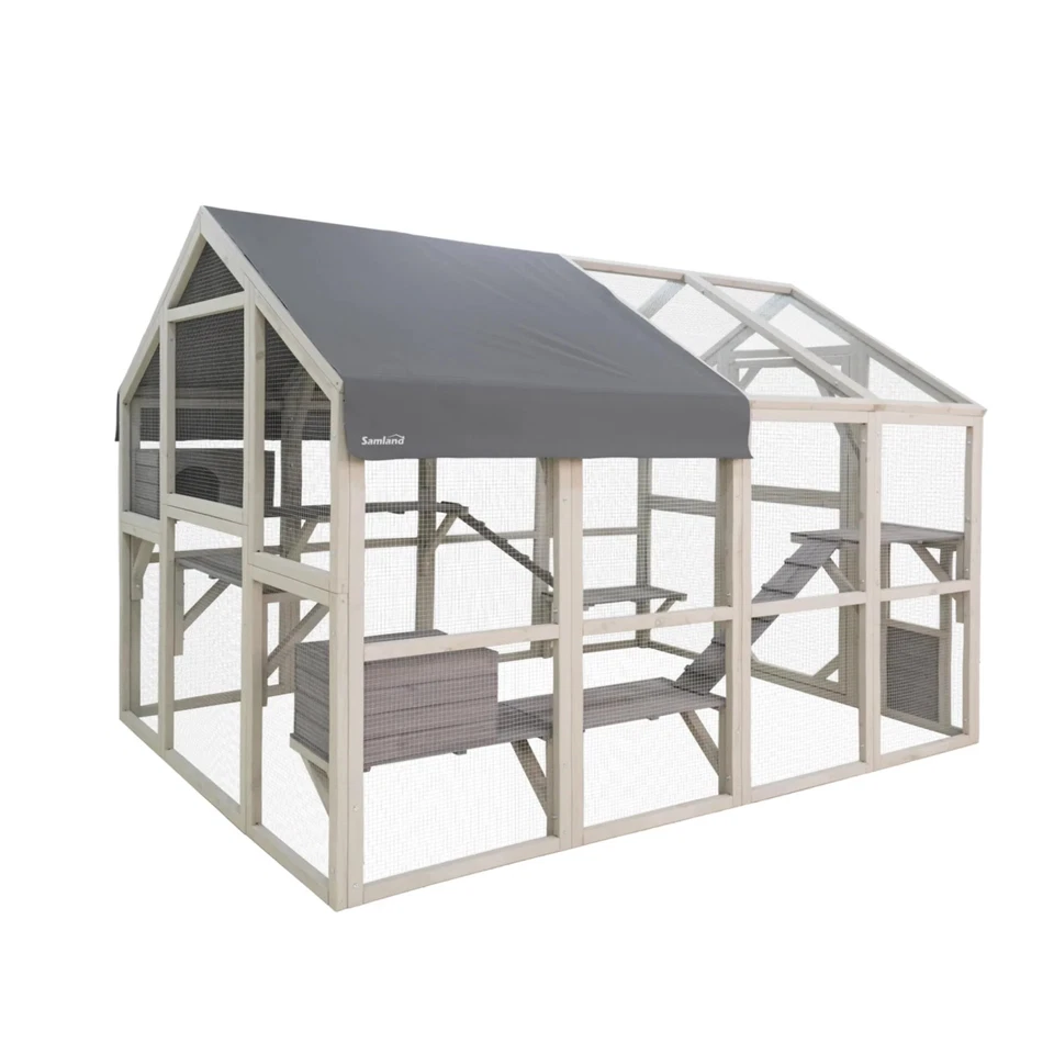 Samland Large Wooden Outdoor Cat House Catio with Platforms, Ramps, Cozy Hous... - image 1 of 4