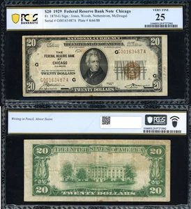 1929 $20 Chicago Federal Reserve Bank Note Jones/Woods PCGS VF25 G NOTE USA 🔥🔥 - Picture 1 of 5