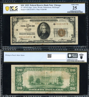 1929 $20 Chicago Federal Reserve Bank Note Jones/Woods PCGS VF25 G NOTE USA 🔥🔥 - Image 1 of 4