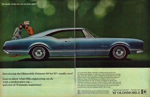 1966 Oldsmobile Delmont 88 TWO PAGE Print Ad '67 Rocket Actions Cars Out Front - Picture 1 of 1