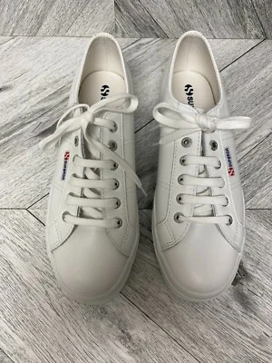 Superga 2790 Unisex White Leather Cotu Nappa Low Top Platform Sneakers M8.5 W10 - Image 1 of 4