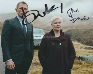 Daniel Craig & Judi Dench Hand Signed 8x10 Photo James Bond Skyfall Fingerprint - Picture 1 of 2