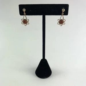 Vintage Gold Tone Tiger Eye Post Dangle Earrings 80s - Picture 1 of 5