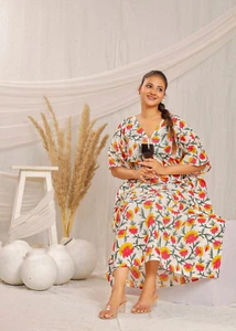 Vestido Largo Estampado Algodón Caftán Estampado Floral Bloque Mujeres Vestido Largo Boho Kaftan - Imagen 1 de 10
