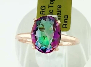 LAB CREATED 3.55 Cts MYSTIC TOPAZ SOLITAIRE RING 10K ROSE GOLD - NEW WITH TAG - Picture 1 of 6