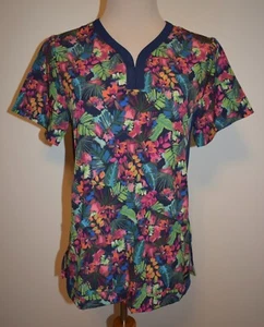 New Womens Planet Koi Scrub Top Small Tropical Floral Print Quick Dry Wicking - Picture 1 of 3
