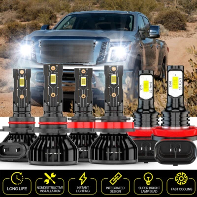 Combo de 6 faros antiniebla de haz alto bajo LED para Nissan TITAN XD 2016-2021 Foto 1 de 4