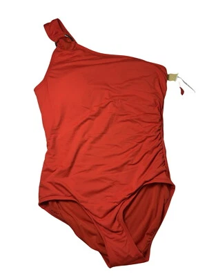 Michael Kors Women’s Iconic Bright Orange One Shoulder One Piece Swimsuit Sz 14 - Image 1 of 4