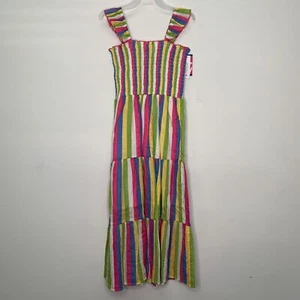 Zunie Girl Girls' Dress L Ruffle Strap Smocked Top Striped Maxi Dress L 10/12 - Picture 1 of 5