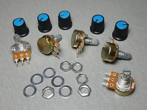 250K Linear Potentiometer Pot B250K 15mm Shaft + Knobs Pack of 5 - Picture 1 of 1