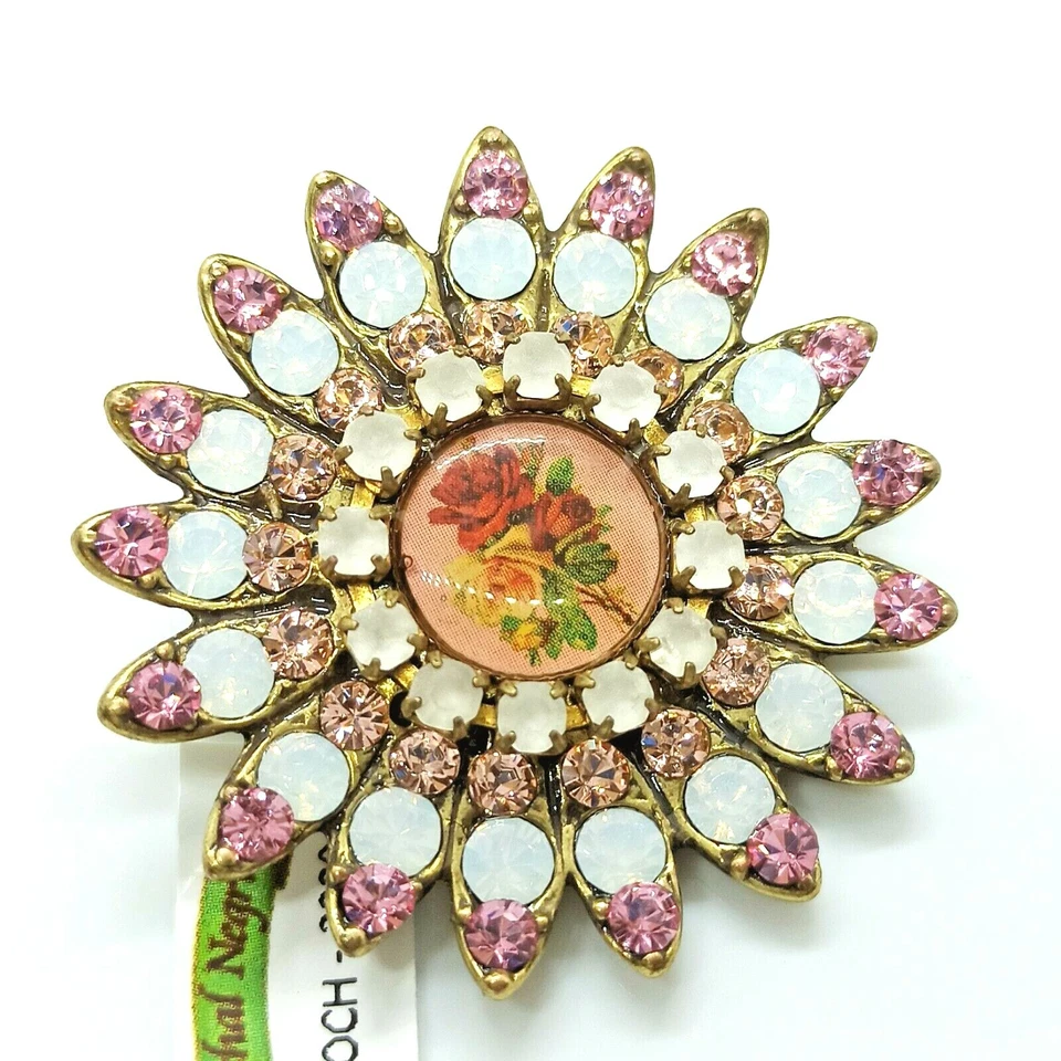 Broche Michal Negrin Rosa Grande Girasol Camafeo y Cristales Prendedor Firmado Regalo Nuevo Foto 1 de 4