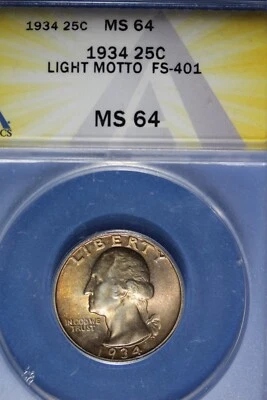 1934 ANACS 25C MS64 LIGHT MOTTO FS-401 WASHINGTON QUARTER #B49691 - Image 1 of 2