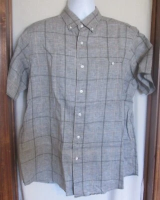 Camisa de vestir Daniel Cremieux verde oliva a cuadros manga corta de lino para hombre L * BONITA Foto 1 de 3