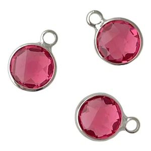 5 October Birthstone Charms Pink Rose Faceted Glass Steel Bezel Set Bead Drops - Picture 1 of 3