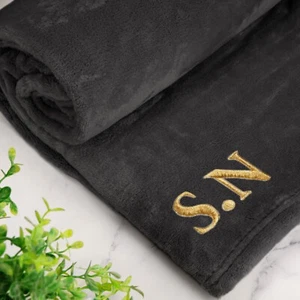 Embroidered Blanket Custom Initials Personalised Fleece Blanket For Him For Her - Picture 1 of 42