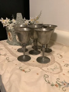 Antique Colonial Style Vintage pewter goblets Sherry Wine glasses Set Of 6 - Picture 1 of 7