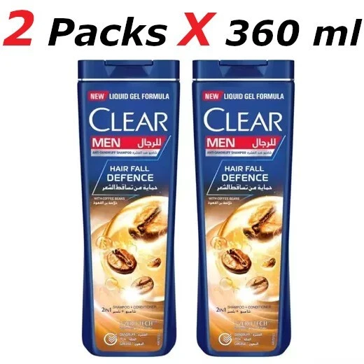 2x Clear Men's Anti-Dandruff Shampoo Hair fall Defence with coffee beans 2X360ml - Image 1 of 4