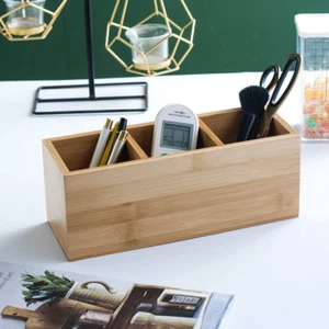 Wood Pens Pencils Remote Control Holder Caddy Organizer Desktop Storage Office - Picture 1 of 12