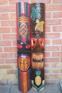 NEW DESIGN Carving Wooden TIKI MASK Large 100 cm Wall Decoration Multicoloured - Picture 1 of 9