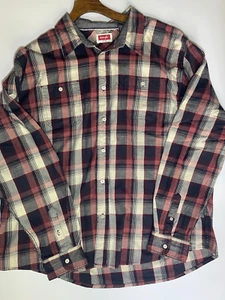 Wrangler Plaid Western Shirt Men's 3XL Red Blue Check Long Sleeved Vintage - Picture 1 of 10