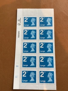 Large second ( 2nd) class. Blue. Machin Cylinder block of 10. D1. Phos D1 - Picture 1 of 1