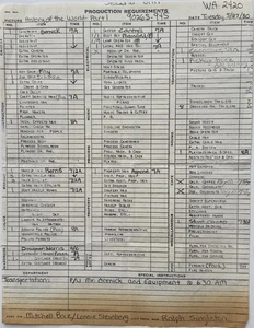 History of the World Call Sheet (1980) – Alan Johnson Estate, Mel Brooks Film - Picture 1 of 1