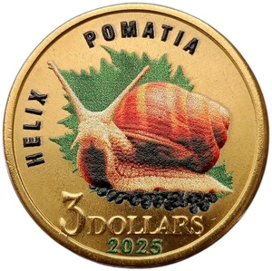 MALAITA - SOLOMON ISLANDS 3 DOLLARS 2025 ROMAN SNAIL - COLORED UNC - Picture 1 of 2