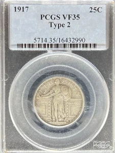 1917 T2 Standing Liberty Quarter VF35 PCGS (#PA16432990) INCORRECT LABEL-TYPE 1 - Picture 1 of 2