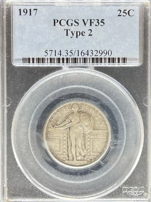 1917 T2 Standing Liberty Quarter VF35 PCGS (#PA16432990) INCORRECT LABEL-TYPE 1 - Image 1 of 2