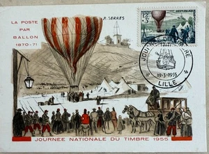 FRANCE Yvert N°1018 Fdc, Carte maximum 1er jour (journée timbre 1955) LILLE - Imagen 1 de 1