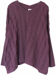 PLANET by Lauren G Pucker Rib Knit V-NECK SWEATER Grape PURPLE Sz O/S - Picture 1 of 3