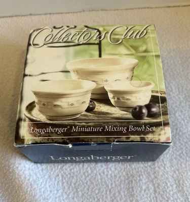 HTF Longaberger Miniature Mixing Bowl Set Collectors Club White & Blue in Box - Image 1 of 4
