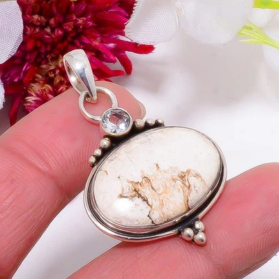 Pingente de prata esterlina 925 Wild Horse Jasper - Arizona & White Topázio 1,64" sk53 - Imagem 1 de 4