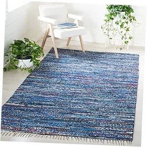  Rag Rug Collection Area Rug - 6' x 9', Blue & Multi, Handmade Boho Stripe  - Picture 1 of 6