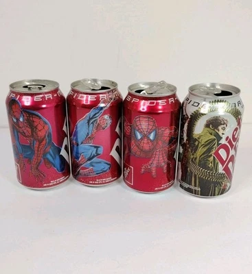 Lote de 4 latas de refresco Spider-Man 2002/04 1 y 2 Dr Pepper Diet Doc Ock Foto 1 de 4