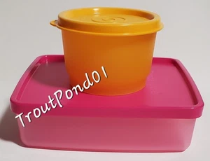 Juego de almuerzo taza de bocadillo Tupperware Square Away Sandwich Keeper rosa transparente naranja - Imagen 1 de 8