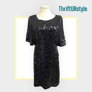Sequin Cocktail Dress Black Party Sheer Sleeve Sparkly Elegant - Picture 1 of 7