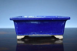 Japanese Bonsai Pot 2nd HEIAN TOFUKUJI 4.5"(11.5cm) Blue Glazed Rectangle L254 - Picture 1 of 6