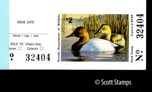 NV10 NV10H 1988 Nevada Duck Stamp - MNH - Canvasbacks - Hunter w/full tab - Bild 1 von 1
