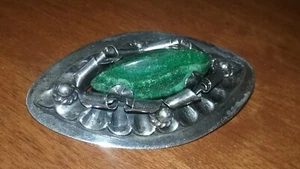 Frühe Vintage ANTON TAXCO MEXIKO Sterlingsilber Brosche mit Malachit? Achat? Stein - Bild 1 von 18