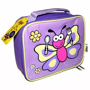 Bugzz Kids Child Insulated Lunch Box Purple Butterfly Toddler Lunch Bag Girls - Picture 1 of 2