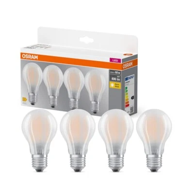 4er-Pack Osram E27 LED Lampen in Glühlampenform matt 6,5W wie 60W 2700K warmweiß - Bild 1 von 4
